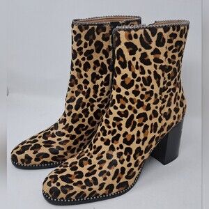 NWT Coach Drea Ankle Boots Bootie Zip Shoes Heels Leopard Calf Fur 8 US 38.5 EU